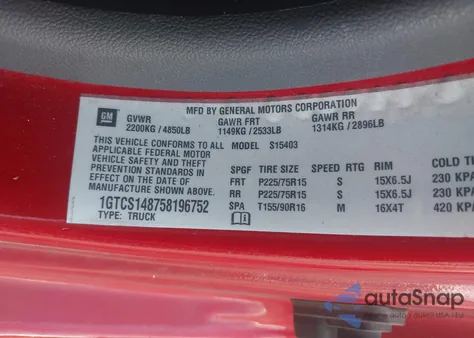 2005 GMC Canyon Sle from USA, damaged, VIN 1GTCS148758196752